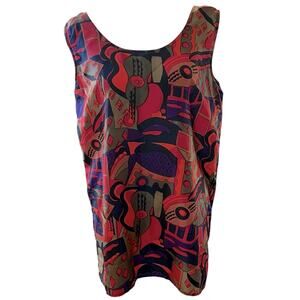 Vintage Stunt Collections Sleeveless Silk Abstract Guitar Oversized Blouse